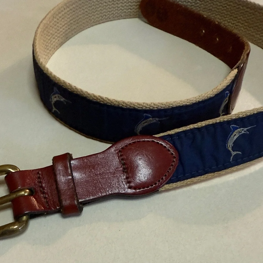 Boy’s Leather and Canvas Navy Blue Swordfish Belt 37”